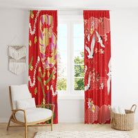 Hawaiian and Japanese Culture Together Window Curtain Kakau Tribal Pattern and Irezumi Art Red Color