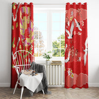 Hawaiian and Japanese Culture Together Window Curtain Kakau Tribal Pattern and Irezumi Art Red Color