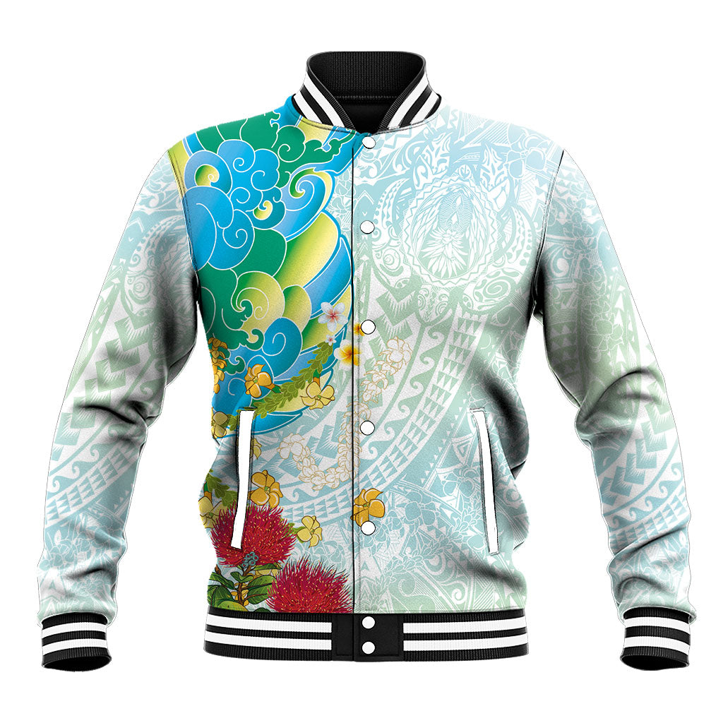 Japanese and Hawaiian Culture Fusion Baseball Jacket Irezumi with Turtles and Lei Kakau Pattern Fresh Vibe LT03 Unisex Multicolor - Polynesian Pride