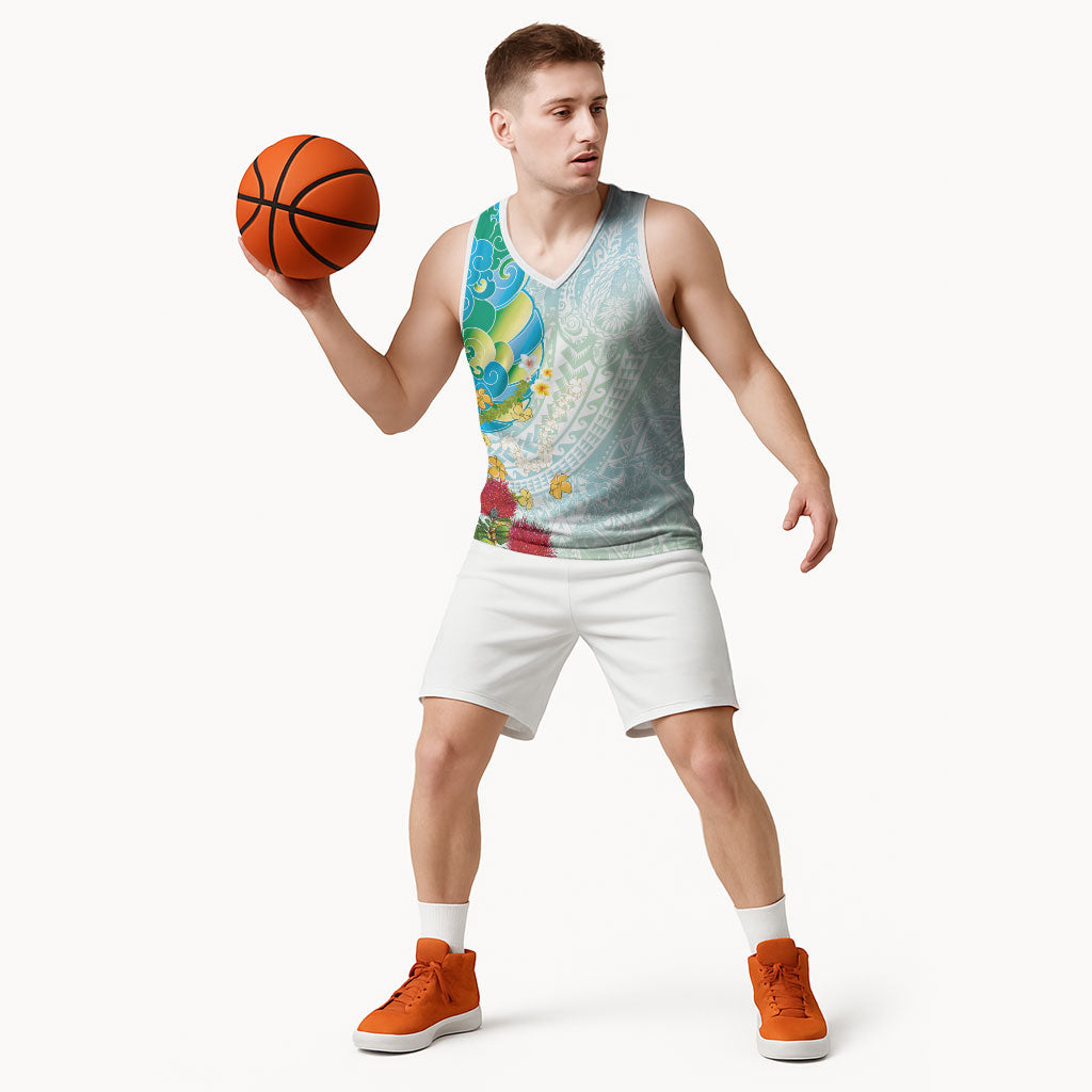 Japanese and Hawaiian Culture Fusion Basketball Jersey Irezumi with Turtles and Lei Kakau Pattern Fresh Vibe LT03 - Polynesian Pride