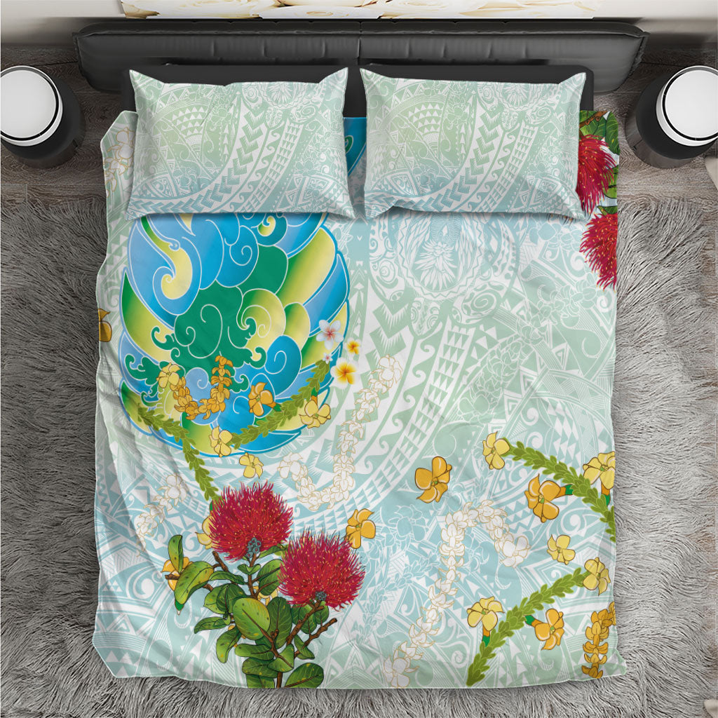 Japanese and Hawaiian Culture Fusion Bedding Set Irezumi with Turtles and Lei Kakau Pattern Fresh Vibe LT03 Multicolor - Polynesian Pride