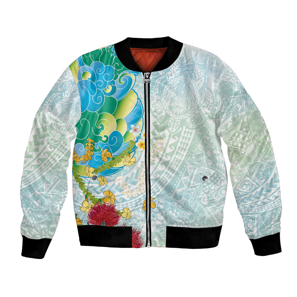 Japanese and Hawaiian Culture Fusion Bomber Jacket Irezumi with Turtles and Lei Kakau Pattern Fresh Vibe LT03 Unisex Multicolor - Polynesian Pride