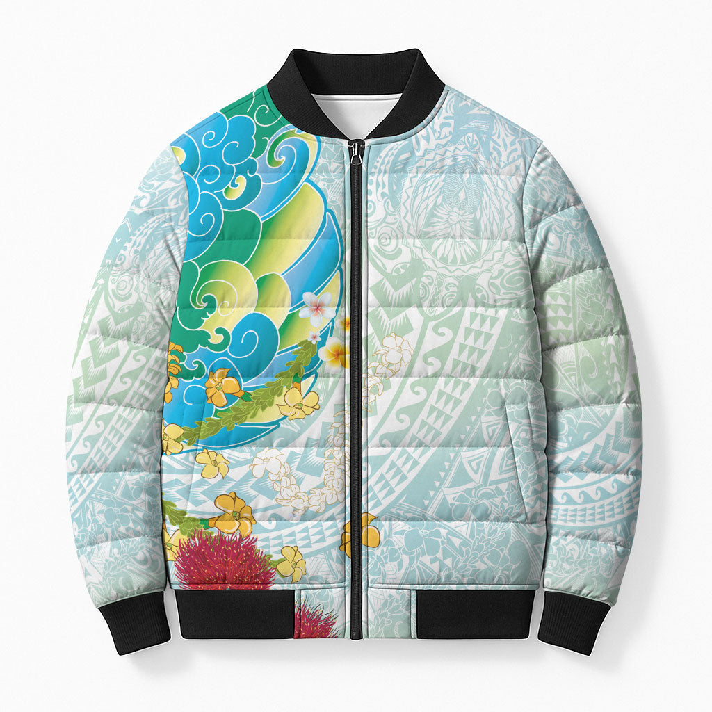 Japanese and Hawaiian Culture Fusion Bomber Puffer Jacket Irezumi with Turtles and Lei Kakau Pattern Fresh Vibe LT03 Unisex Multicolor - Polynesian Pride