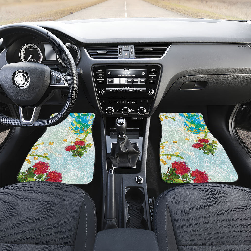 Japanese and Hawaiian Culture Fusion Car Mats Irezumi with Turtles and Lei Kakau Pattern Fresh Vibe LT03 Set 2pcs - Front Multicolor - Polynesian Pride