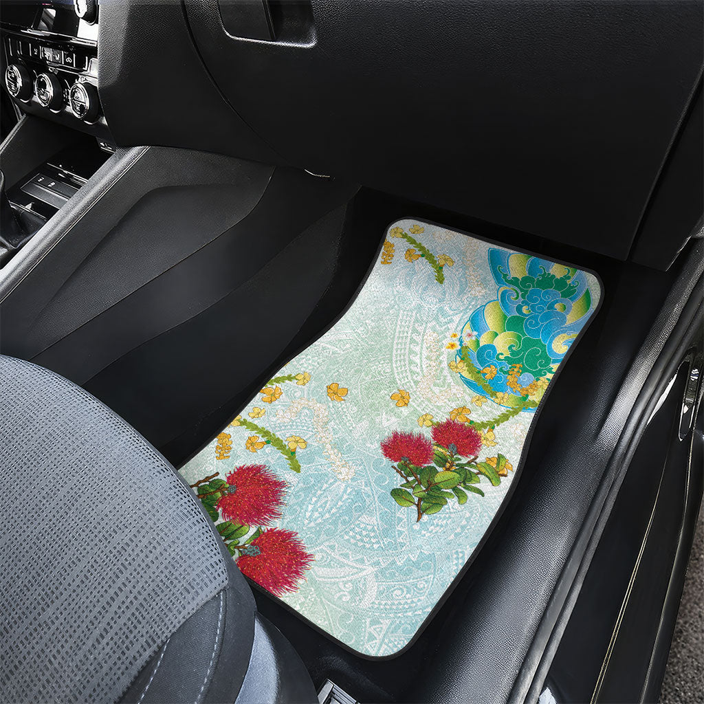 Japanese and Hawaiian Culture Fusion Car Mats Irezumi with Turtles and Lei Kakau Pattern Fresh Vibe LT03 - Polynesian Pride