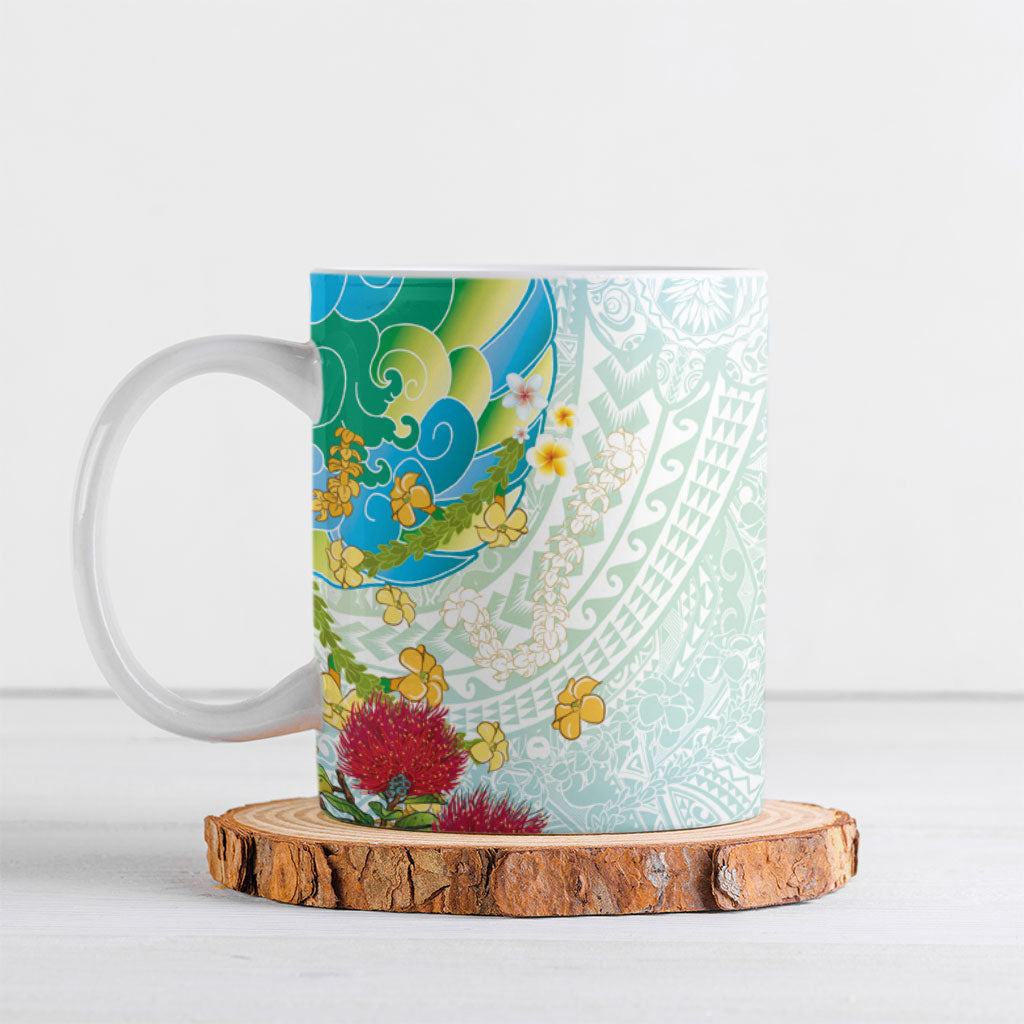 Japanese and Hawaiian Culture Fusion Ceramic Mug Irezumi with Turtles and Lei Kakau Pattern Fresh Vibe LT03 Multicolor - Polynesian Pride