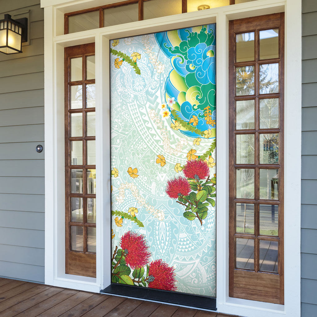 Japanese and Hawaiian Culture Fusion Door Cover Irezumi with Turtles and Lei Kakau Pattern Fresh Vibe LT03 - Polynesian Pride