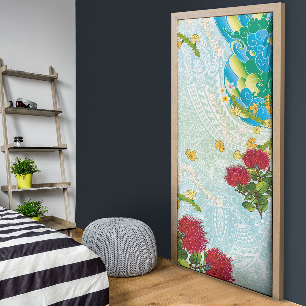 Japanese and Hawaiian Culture Fusion Door Cover Irezumi with Turtles and Lei Kakau Pattern Fresh Vibe LT03 - Polynesian Pride