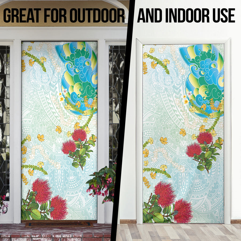 Japanese and Hawaiian Culture Fusion Door Cover Irezumi with Turtles and Lei Kakau Pattern Fresh Vibe LT03 - Polynesian Pride