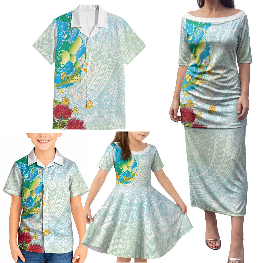 Japanese and Hawaiian Culture Fusion Family Matching Puletasi and Hawaiian Shirt Irezumi with Turtles and Lei Kakau Pattern Fresh Vibe LT03 - Polynesian Pride