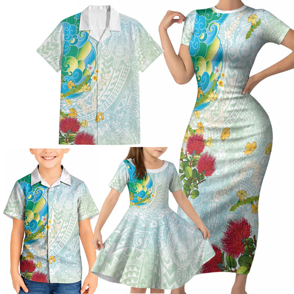 Japanese and Hawaiian Culture Fusion Family Matching Short Sleeve Bodycon Dress and Hawaiian Shirt Irezumi with Turtles and Lei Kakau Pattern Fresh Vibe LT03 - Polynesian Pride