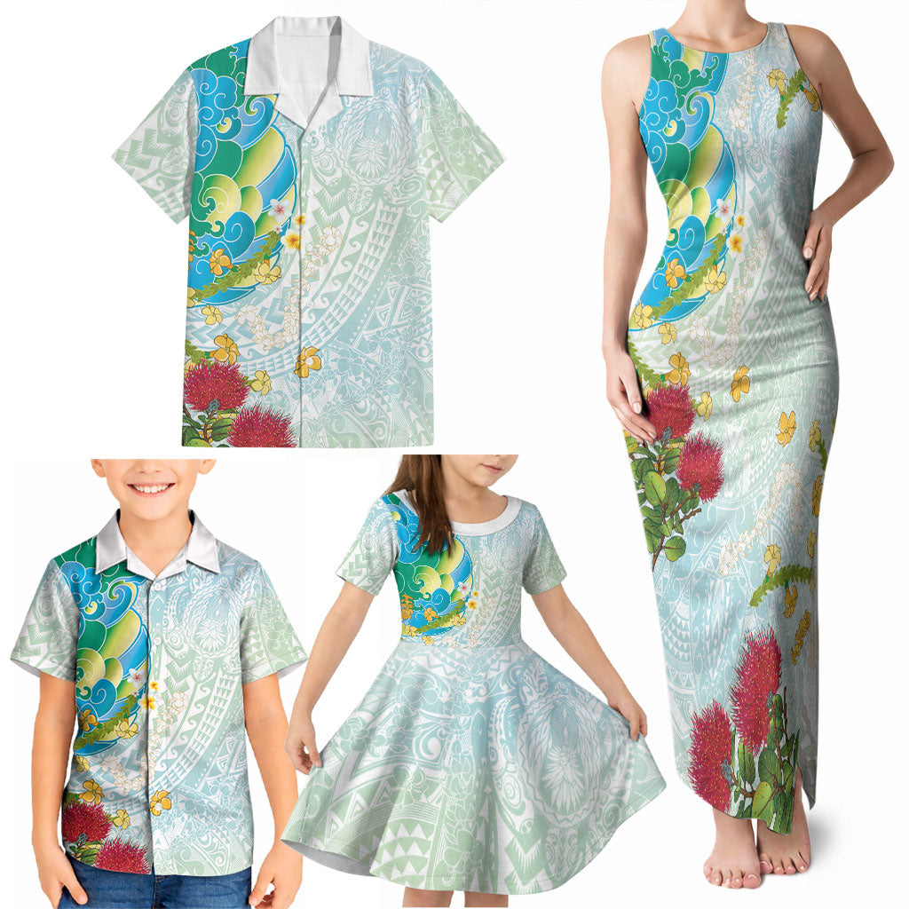 Japanese and Hawaiian Culture Fusion Family Matching Tank Maxi Dress and Hawaiian Shirt Irezumi with Turtles and Lei Kakau Pattern Fresh Vibe LT03 - Polynesian Pride