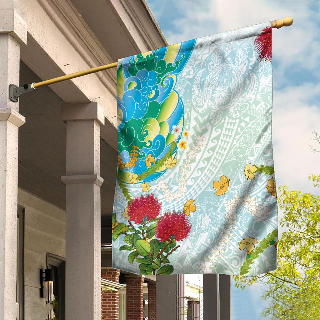 Japanese and Hawaiian Culture Fusion Garden Flag Irezumi with Turtles and Lei Kakau Pattern Fresh Vibe LT03 House Flag Multicolor - Polynesian Pride