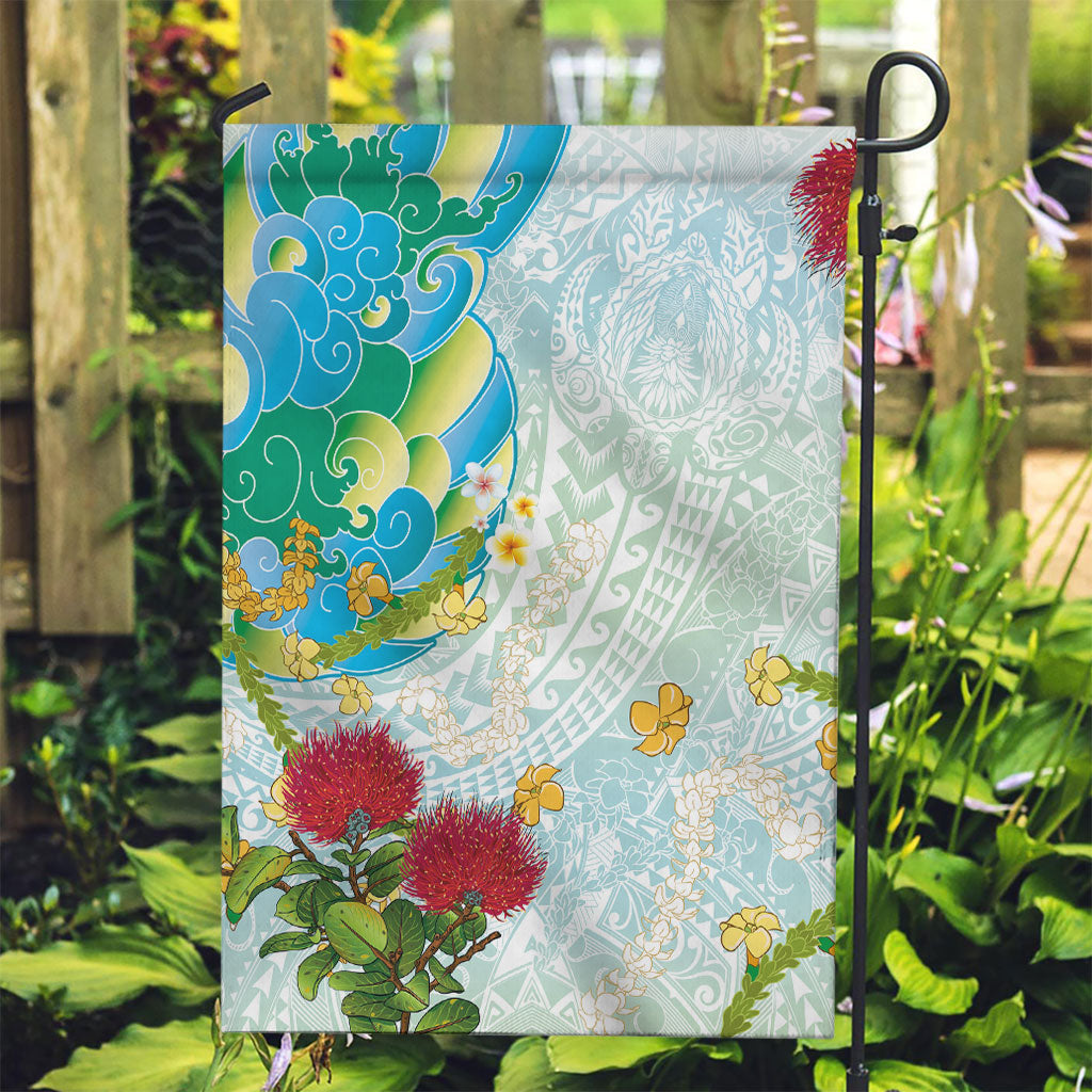 Japanese and Hawaiian Culture Fusion Garden Flag Irezumi with Turtles and Lei Kakau Pattern Fresh Vibe LT03 Garden Flag Multicolor - Polynesian Pride