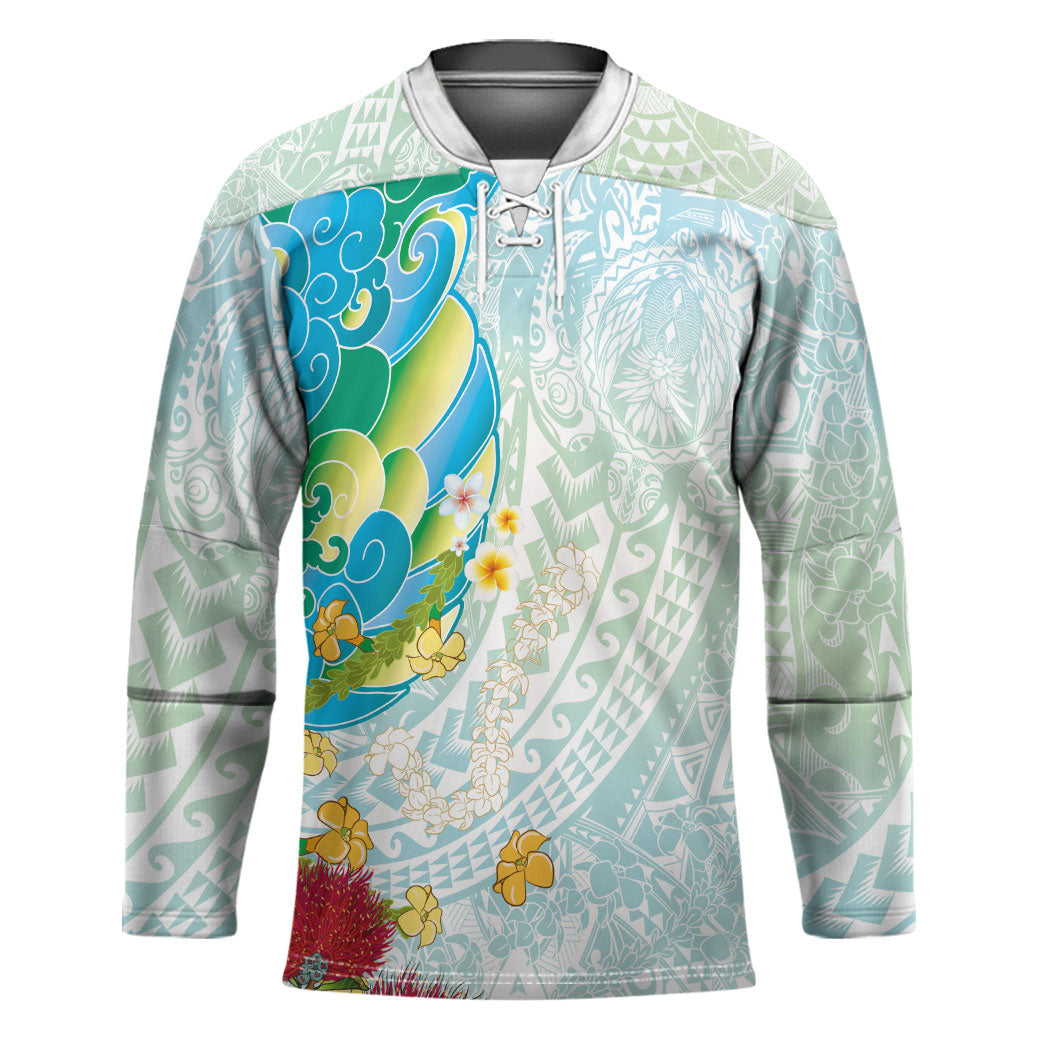Japanese and Hawaiian Culture Fusion Hockey Jersey Irezumi with Turtles and Lei Kakau Pattern Fresh Vibe LT03 Unisex Multicolor - Polynesian Pride