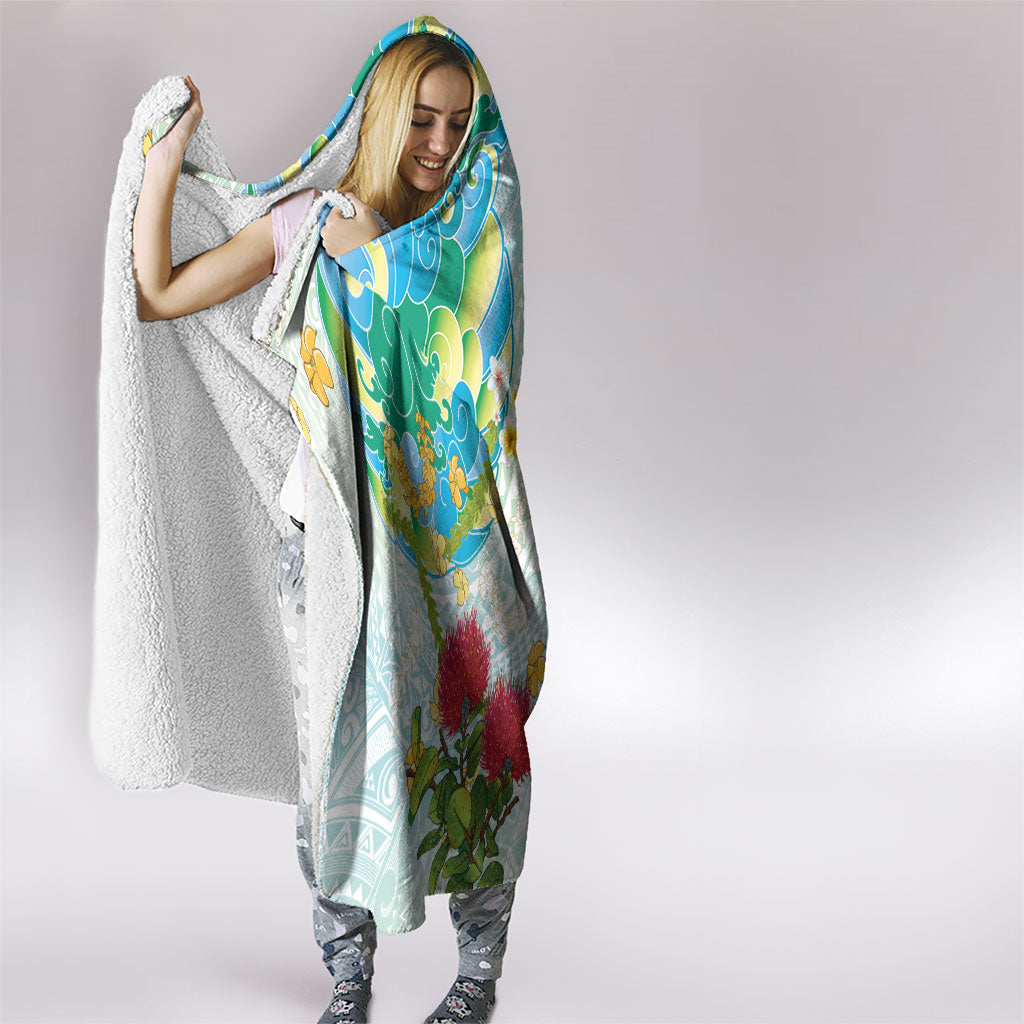 Japanese and Hawaiian Culture Fusion Hooded Blanket Irezumi with Turtles and Lei Kakau Pattern Fresh Vibe LT03 - Polynesian Pride
