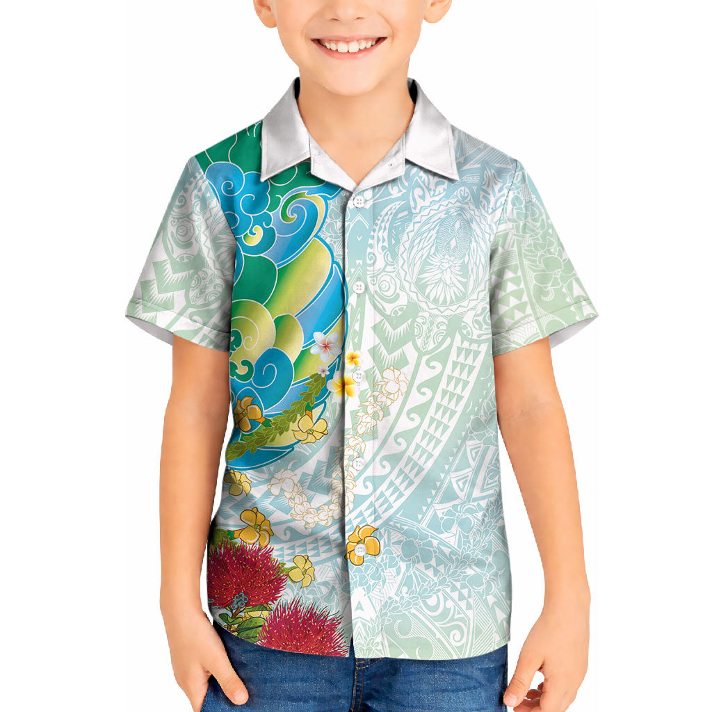 Japanese and Hawaiian Culture Fusion Kid Hawaiian Shirt Irezumi with Turtles and Lei Kakau Pattern Fresh Vibe LT03 Kid Multicolor - Polynesian Pride