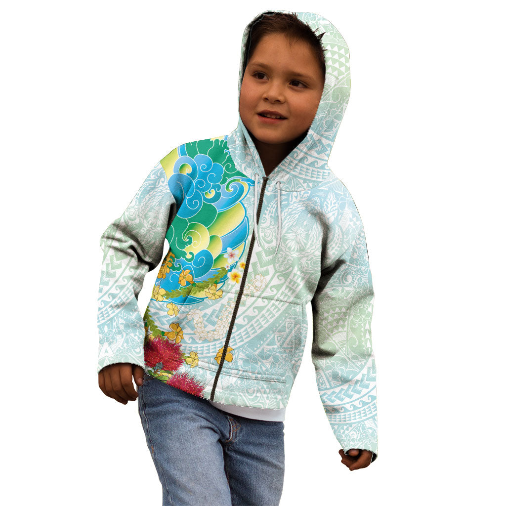 Japanese and Hawaiian Culture Fusion Kid Hoodie Irezumi with Turtles and Lei Kakau Pattern Fresh Vibe LT03 - Polynesian Pride