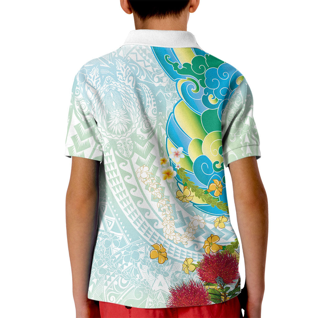 Japanese and Hawaiian Culture Fusion Kid Polo Shirt Irezumi with Turtles and Lei Kakau Pattern Fresh Vibe LT03 - Polynesian Pride