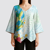 Japanese and Hawaiian Culture Fusion Kimono Sleeve Blouse Irezumi with Turtles and Lei Kakau Pattern Fresh Vibe LT03 - Polynesian Pride