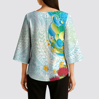Japanese and Hawaiian Culture Fusion Kimono Sleeve Blouse Irezumi with Turtles and Lei Kakau Pattern Fresh Vibe LT03 - Polynesian Pride