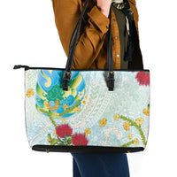 Japanese and Hawaiian Culture Fusion Leather Tote Bag Irezumi with Turtles and Lei Kakau Pattern Fresh Vibe LT03 - Polynesian Pride