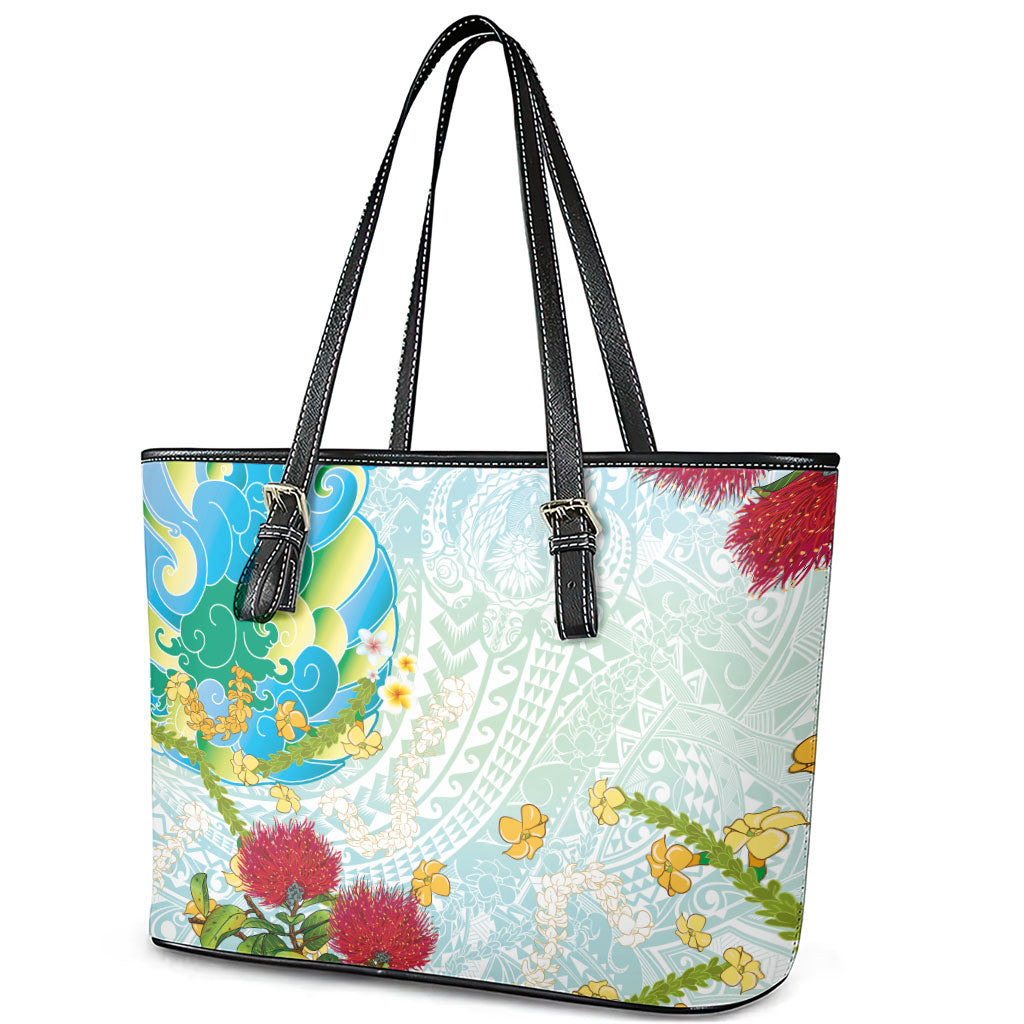 Japanese and Hawaiian Culture Fusion Leather Tote Bag Irezumi with Turtles and Lei Kakau Pattern Fresh Vibe LT03 - Polynesian Pride