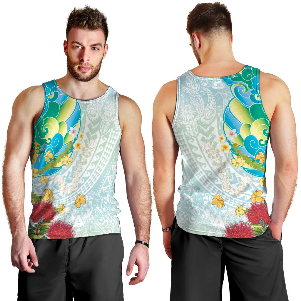 Japanese and Hawaiian Culture Fusion Men Tank Top Irezumi with Turtles and Lei Kakau Pattern Fresh Vibe LT03 - Polynesian Pride