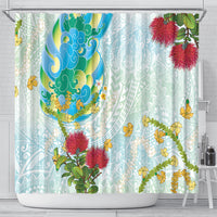 Japanese and Hawaiian Culture Fusion Shower Curtain Irezumi with Turtles and Lei Kakau Pattern Fresh Vibe LT03 - Polynesian Pride