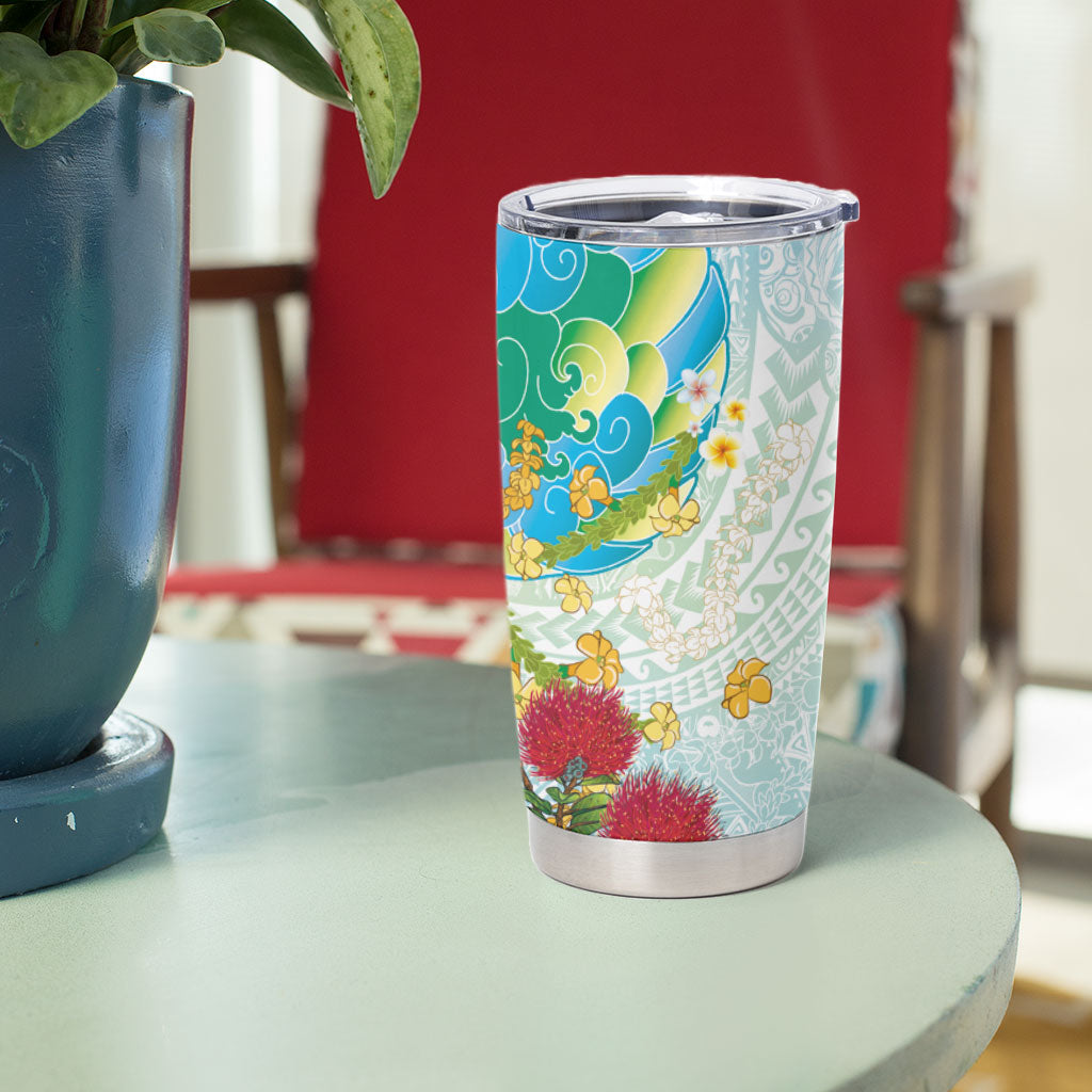 Japanese and Hawaiian Culture Fusion Tumbler Cup Irezumi with Turtles and Lei Kakau Pattern Fresh Vibe LT03 - Polynesian Pride