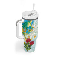 Japanese and Hawaiian Culture Fusion Tumbler With Handle Irezumi with Turtles and Lei Kakau Pattern Fresh Vibe LT03 - Polynesian Pride
