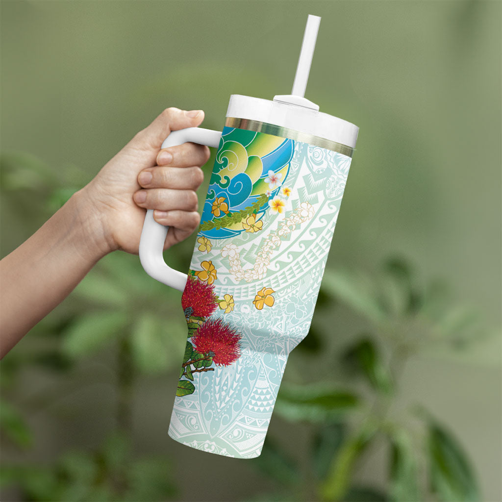 Japanese and Hawaiian Culture Fusion Tumbler With Handle Irezumi with Turtles and Lei Kakau Pattern Fresh Vibe LT03 - Polynesian Pride