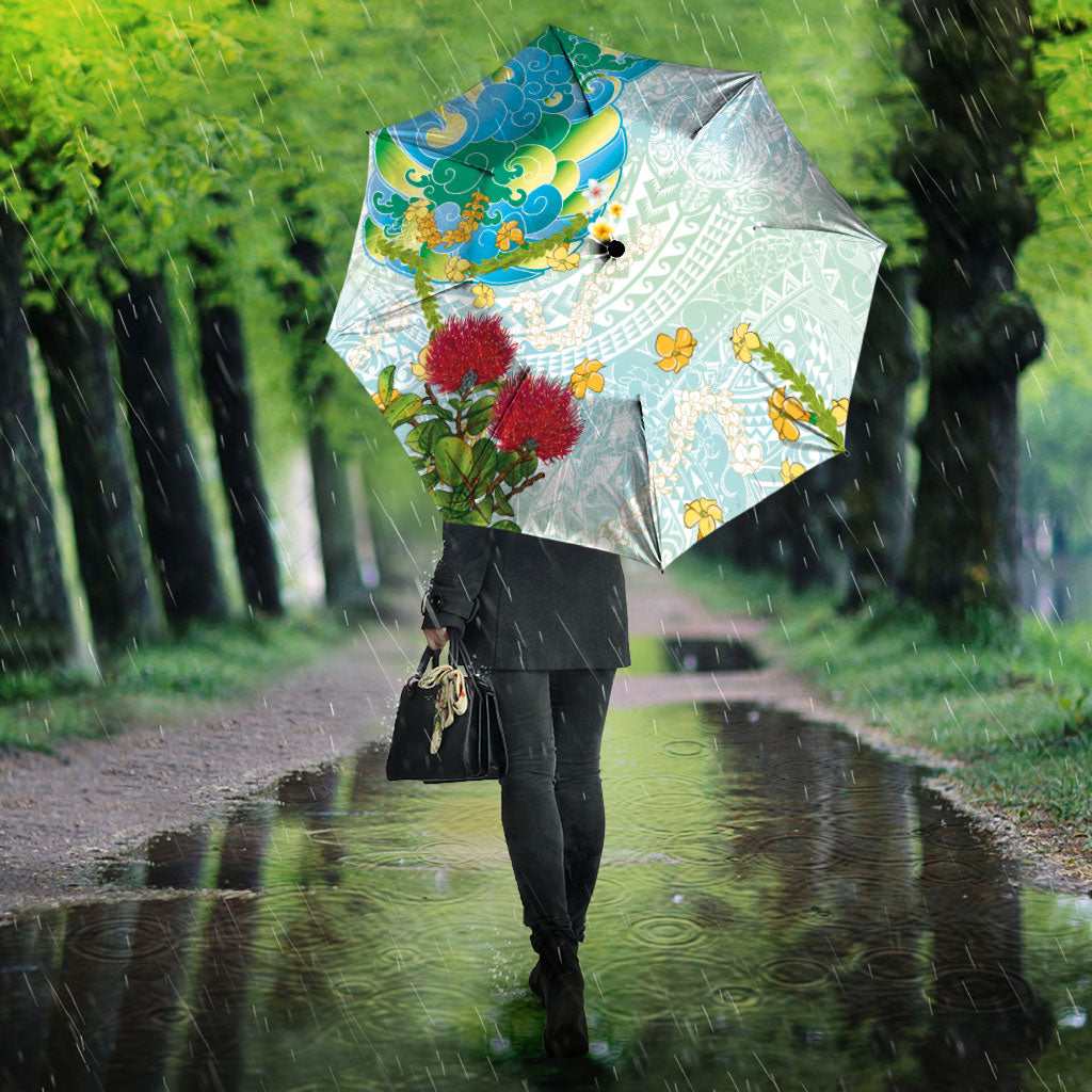 Japanese and Hawaiian Culture Fusion Umbrella Irezumi with Turtles and Lei Kakau Pattern Fresh Vibe LT03 - Polynesian Pride