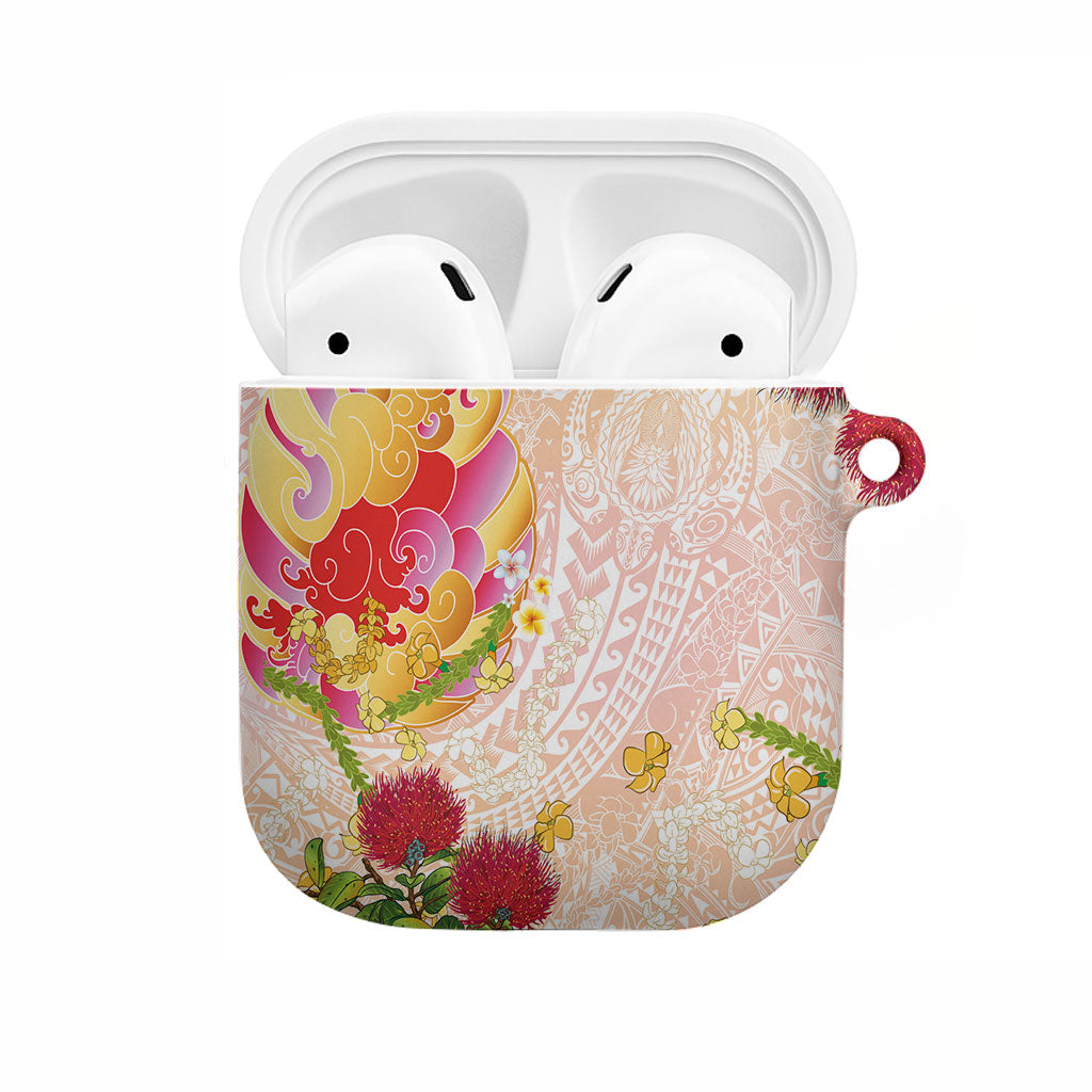 Japanese and Hawaiian Culture Fusion AirPods Case Irezumi with Turtles and Lei Kakau Pattern Sunset Vibe LT03 Multicolor - Polynesian Pride