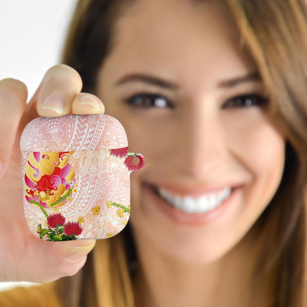 Japanese and Hawaiian Culture Fusion AirPods Case Irezumi with Turtles and Lei Kakau Pattern Sunset Vibe LT03 - Polynesian Pride