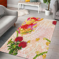 Japanese and Hawaiian Culture Fusion Area Rug Irezumi with Turtles and Lei Kakau Pattern Sunset Vibe LT03 - Polynesian Pride