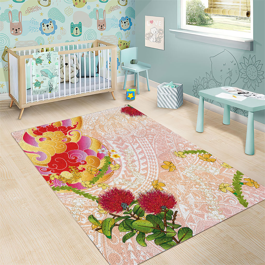Japanese and Hawaiian Culture Fusion Area Rug Irezumi with Turtles and Lei Kakau Pattern Sunset Vibe LT03 - Polynesian Pride