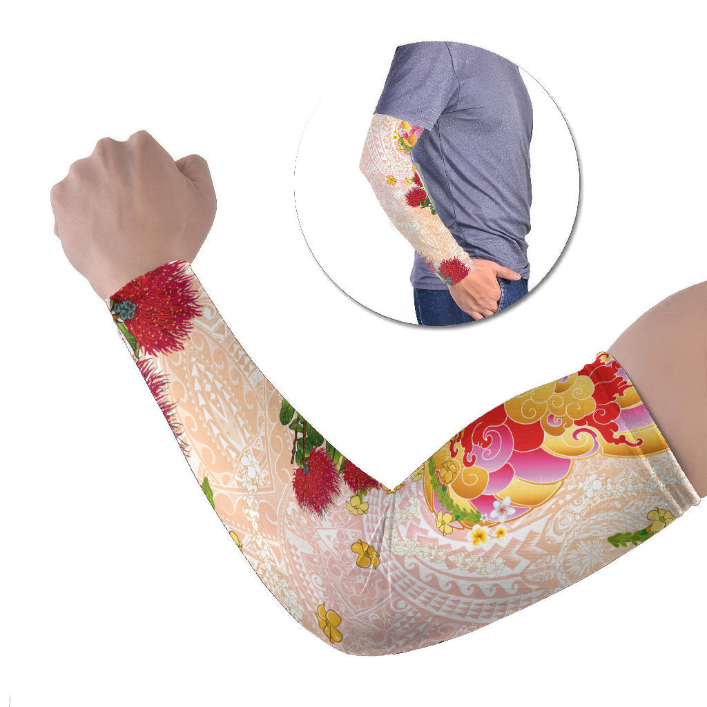 Japanese and Hawaiian Culture Fusion Arm Sleeves Irezumi with Turtles and Lei Kakau Pattern Sunset Vibe LT03 Set of 2 Multicolor - Polynesian Pride
