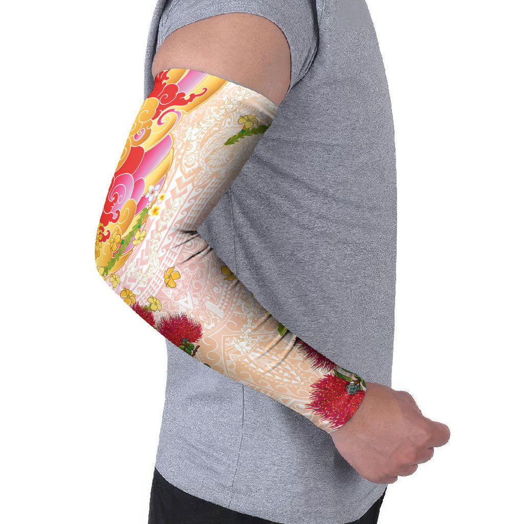 Japanese and Hawaiian Culture Fusion Arm Sleeves Irezumi with Turtles and Lei Kakau Pattern Sunset Vibe LT03 - Polynesian Pride