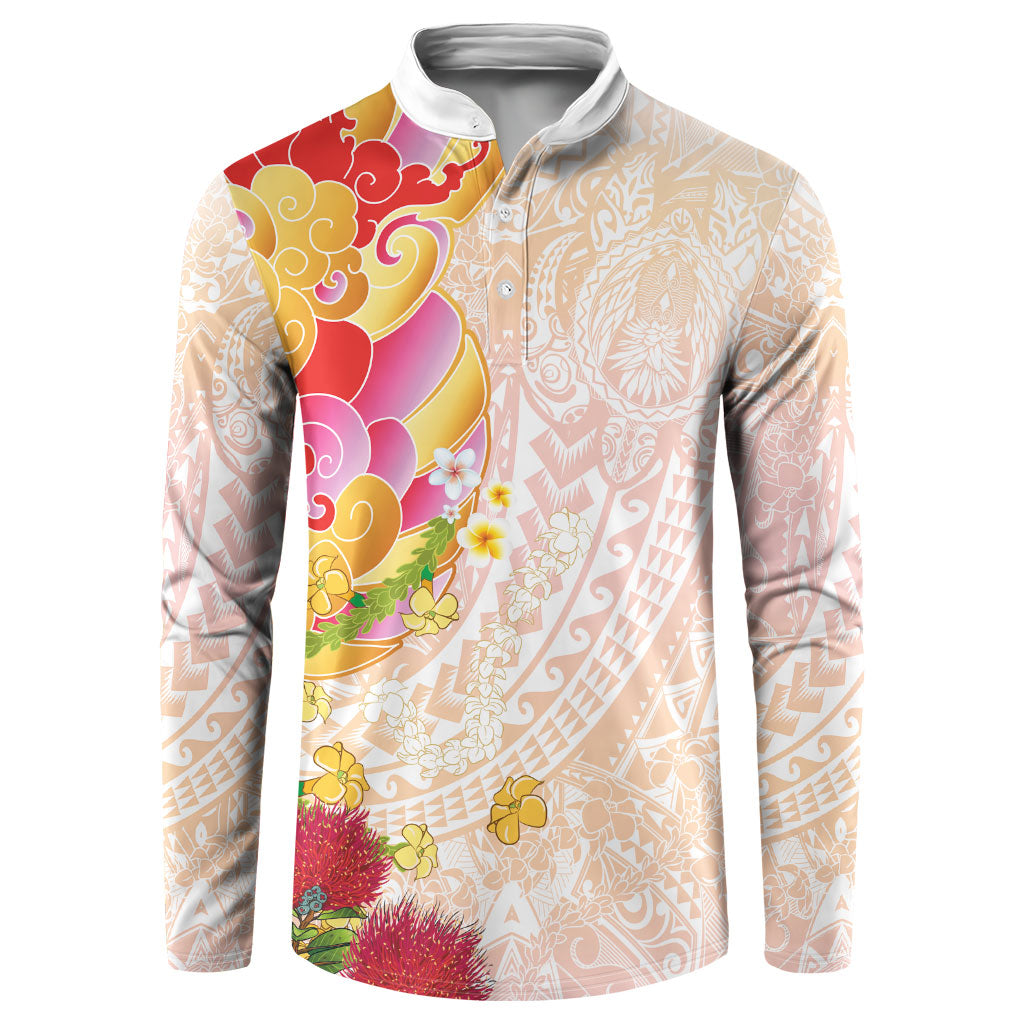 Japanese and Hawaiian Culture Fusion Button Sweatshirt Irezumi with Turtles and Lei Kakau Pattern Sunset Vibe LT03 Multicolor - Polynesian Pride