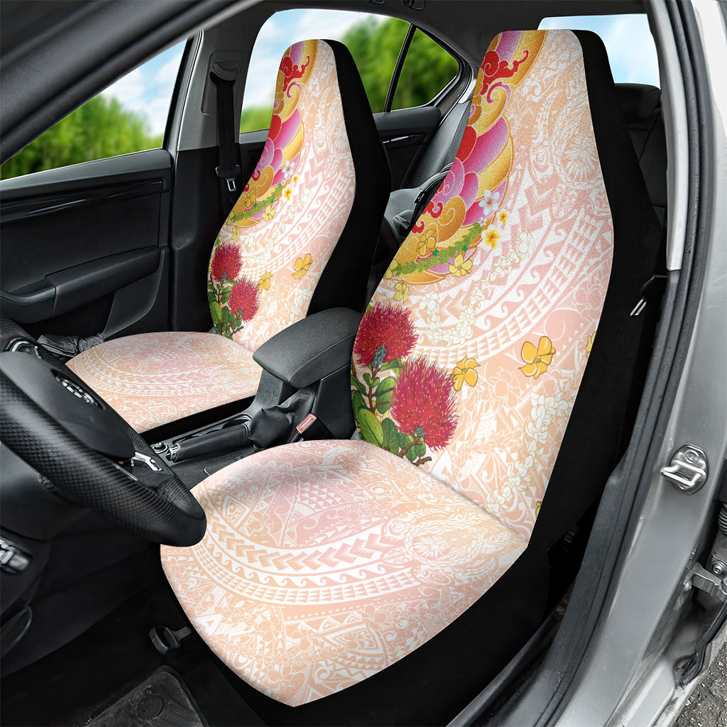 Japanese and Hawaiian Culture Fusion Car Seat Cover Irezumi with Turtles and Lei Kakau Pattern Sunset Vibe LT03 - Polynesian Pride