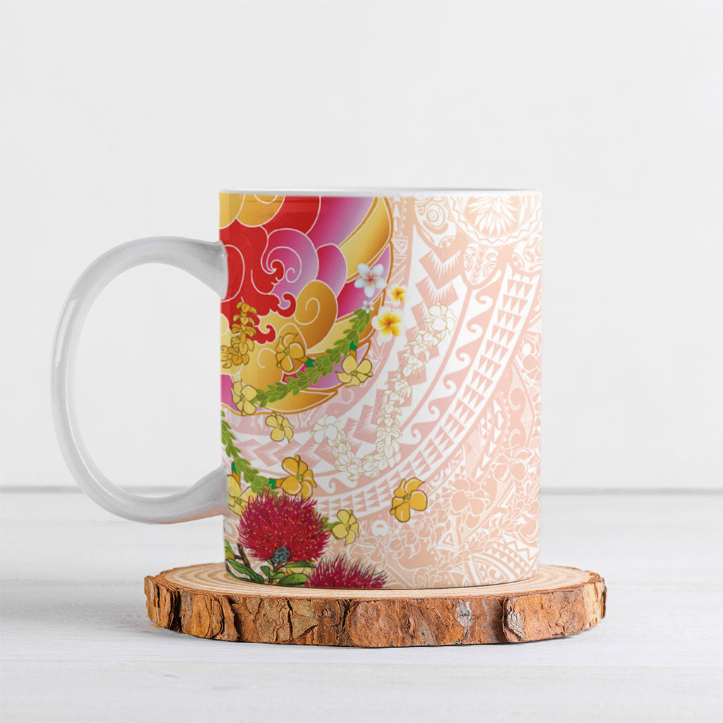 Japanese and Hawaiian Culture Fusion Ceramic Mug Irezumi with Turtles and Lei Kakau Pattern Sunset Vibe LT03 Multicolor - Polynesian Pride