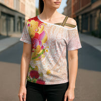 Japanese and Hawaiian Culture Fusion Cross Shoulder Shirt Irezumi with Turtles and Lei Kakau Pattern Sunset Vibe LT03 - Polynesian Pride