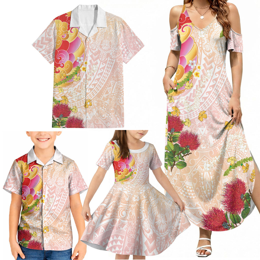 Japanese and Hawaiian Culture Fusion Family Matching Summer Maxi Dress and Hawaiian Shirt Irezumi with Turtles and Lei Kakau Pattern Sunset Vibe LT03 - Polynesian Pride