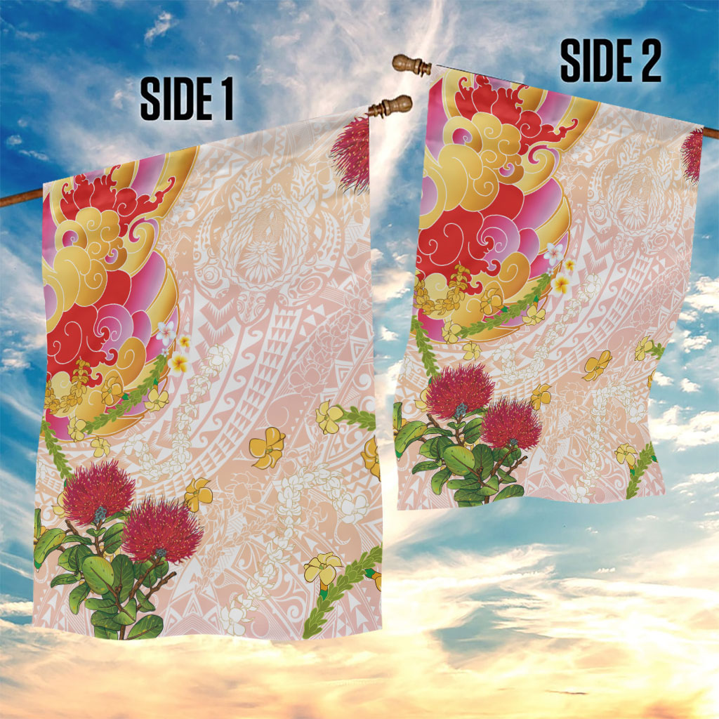 Japanese and Hawaiian Culture Fusion Garden Flag Irezumi with Turtles and Lei Kakau Pattern Sunset Vibe LT03 - Polynesian Pride