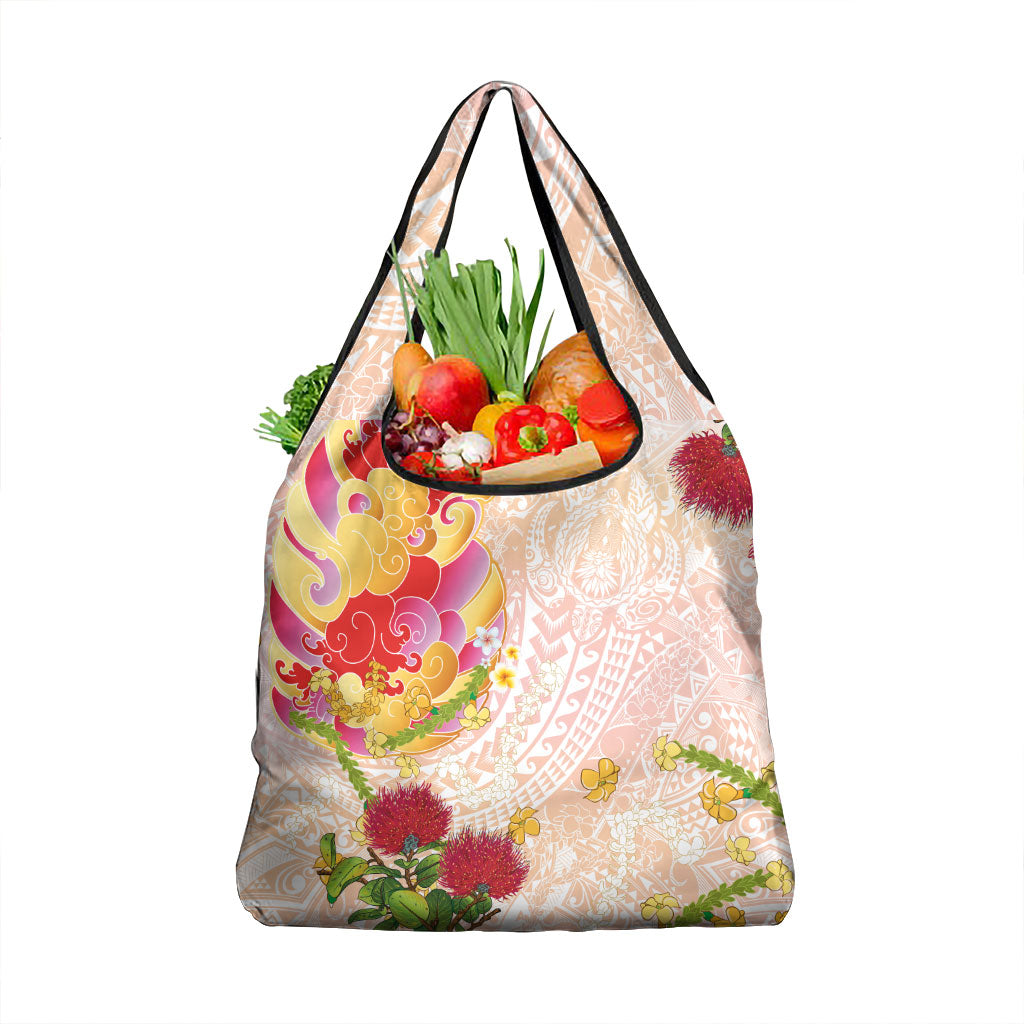 Japanese and Hawaiian Culture Fusion Grocery Bag Irezumi with Turtles and Lei Kakau Pattern Sunset Vibe LT03 1-pack One Size Multicolor - Polynesian Pride