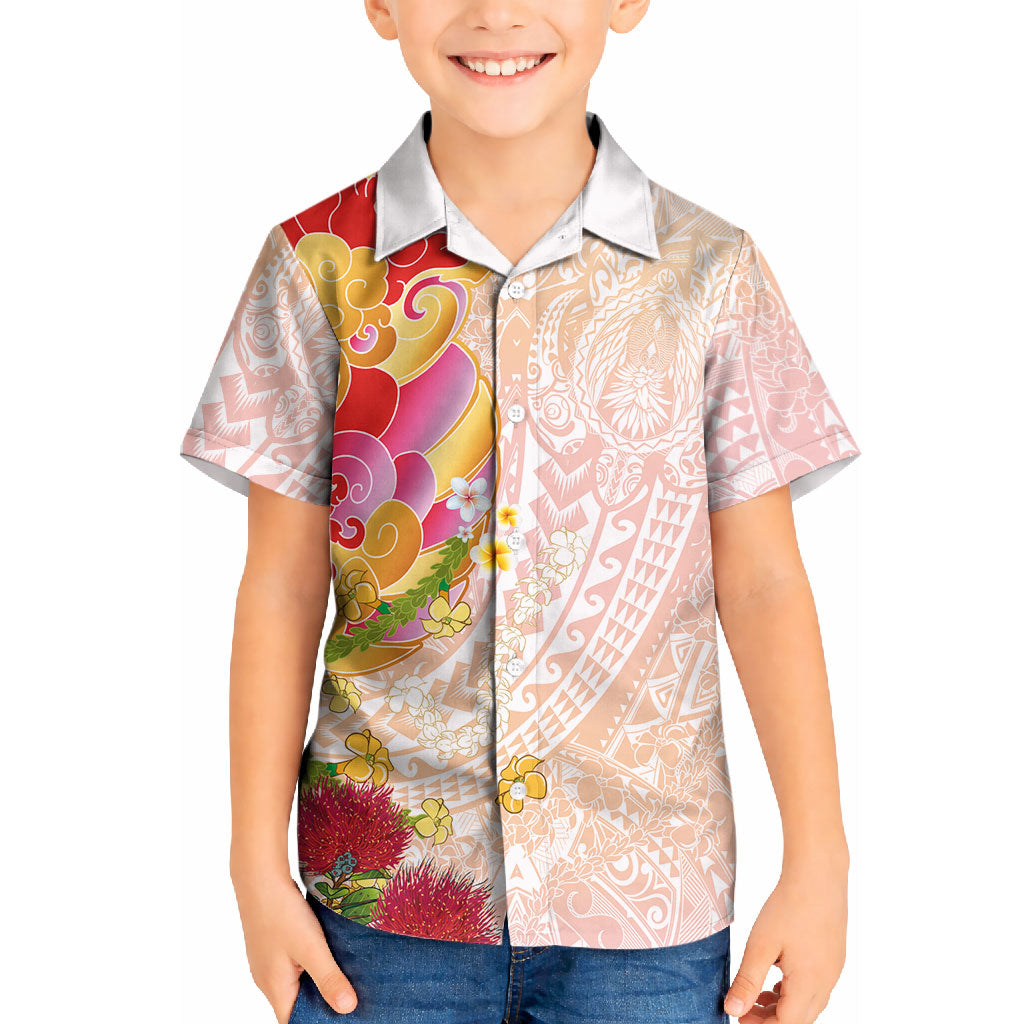 Japanese and Hawaiian Culture Fusion Kid Hawaiian Shirt Irezumi with Turtles and Lei Kakau Pattern Sunset Vibe LT03 Kid Multicolor - Polynesian Pride