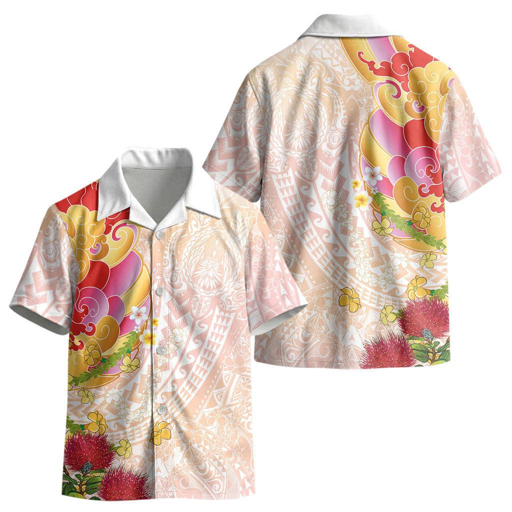 Japanese and Hawaiian Culture Fusion Kid Hawaiian Shirt Irezumi with Turtles and Lei Kakau Pattern Sunset Vibe LT03 - Polynesian Pride