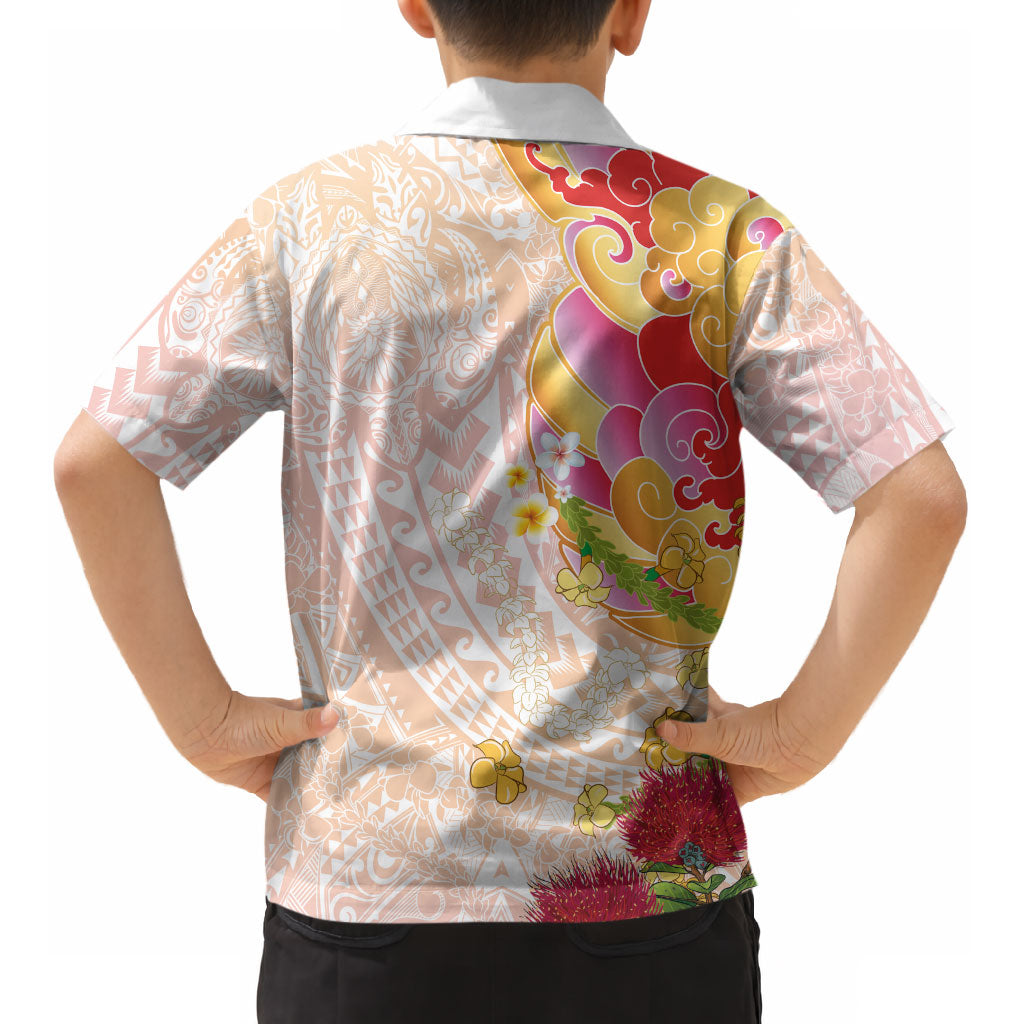 Japanese and Hawaiian Culture Fusion Kid Hawaiian Shirt Irezumi with Turtles and Lei Kakau Pattern Sunset Vibe LT03 - Polynesian Pride