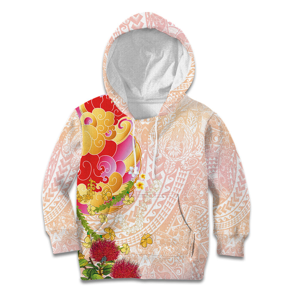 Japanese and Hawaiian Culture Fusion Kid Hoodie Irezumi with Turtles and Lei Kakau Pattern Sunset Vibe LT03 Hoodie Multicolor - Polynesian Pride